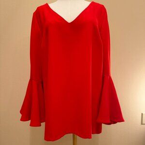 Alberto Makali Red Blouse Bell Sleeves Polyester Size M Great for Holidays